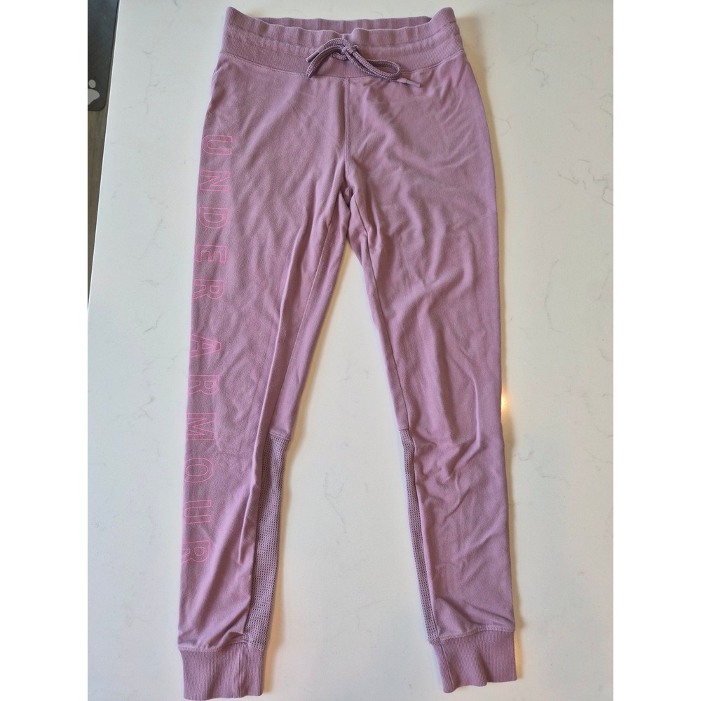 Under Armour Womens XS Purple Pink Logo Mesh Panel Fitted Joggers Pants